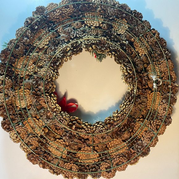 Handmade Pinecone Winter Reindeer Wreath - Picture 2 of 7